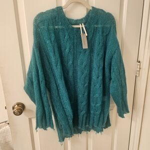 Anthropologie Green see through sweater Size L Petite